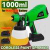 Cordless Electric Paint Sprayer Spray Guns 2 Batteries Airbrush Nozzle Adjustable Car Spraying 800W for 18V Battery 1000ml