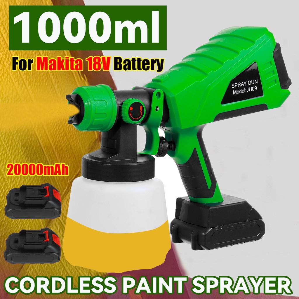 Cordless Electric Paint Sprayer Spray Guns 2 Batteries Airbrush Nozzle Adjustable Car Spraying 800W for 18V Battery 1000ml