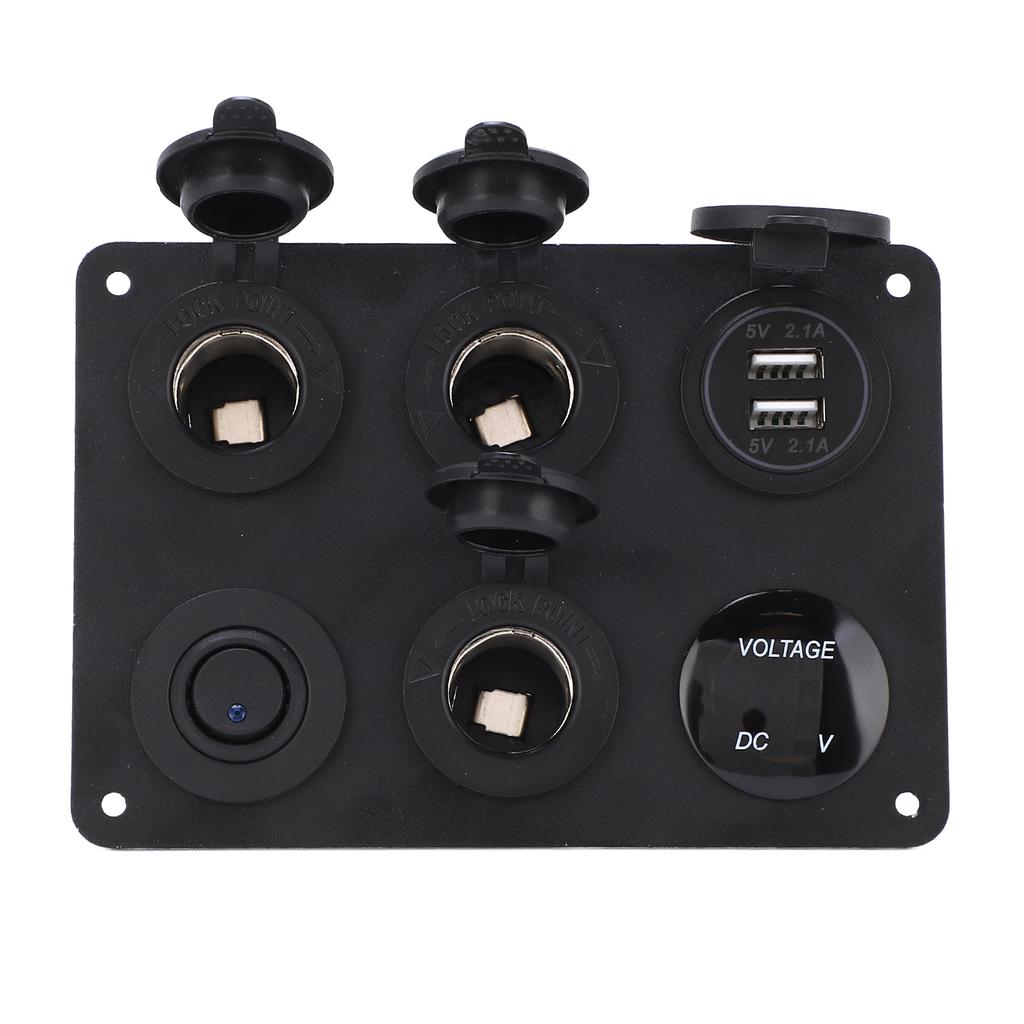 Switch Panel 6 Gang Waterproof LED Digital Display Voltmeter USB On Off Kit for Car RV Yacht