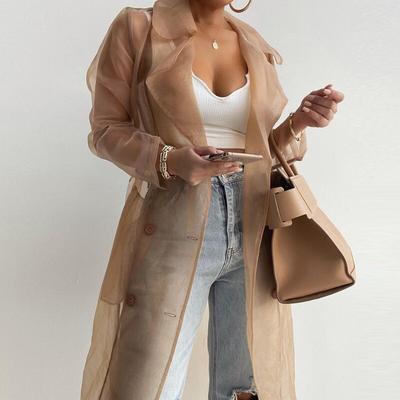 Cardigan cu mânecă lungă subțire, cămașă lungă, femei, primăvară, vară, culoare solidă, la modă largi, cămăși cu guler crestat, cu curea 26544