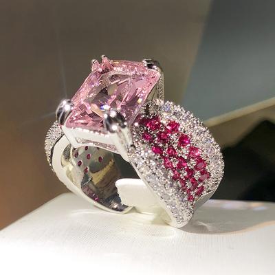 Pink Diamond Ring for Women with Personality Opening Index Finger Pink Gem Ring