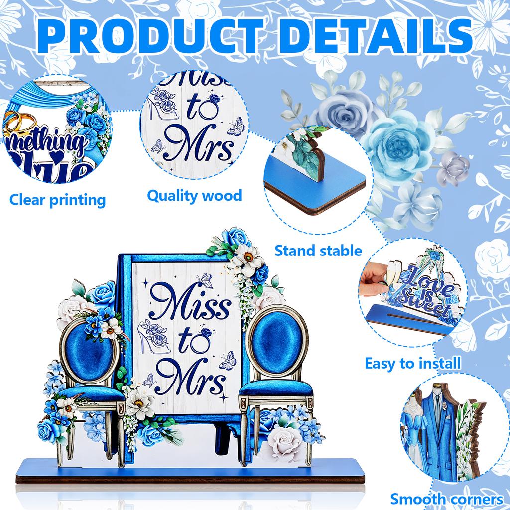 4 Pcs Something Blue Before I Do Bridal Shower Decorations Wooden Table Floral Centerpiece Sign Love Is Sweet Tabletop Backdrop