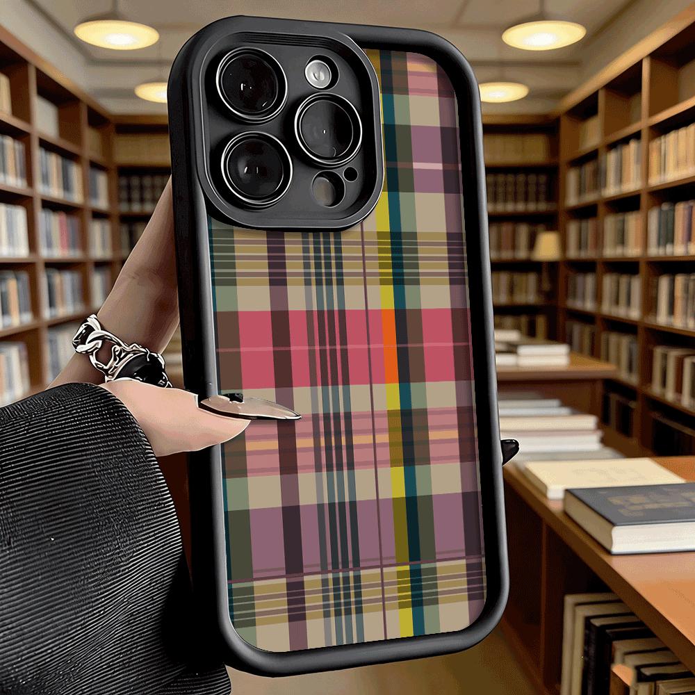 Vintage Plaid Pattern Phone Case for iPhone 17 16 15 14 13 12 11 Pro Max Plus Anti Scratch, Gel Flexible Protective