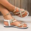 Fashion Floral Printing Flat Sandals for Women Summer 2025 New Lightweight Slip on Beach Shoes Woman Braided Band Bohemian Sandals