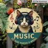 2D Flat 1pc, 8x8 in, Metal Wall Art - Round Humorous Music & Cat Decor Sign with "Music Because Murder Is Wrong" Quote, DurableAluminum Weatherproof