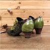 Johnature Genuine Leather Ethnic Style Pumps Women Shoes Round Toe Fashion Handmade Med Heels Ladies Shoes