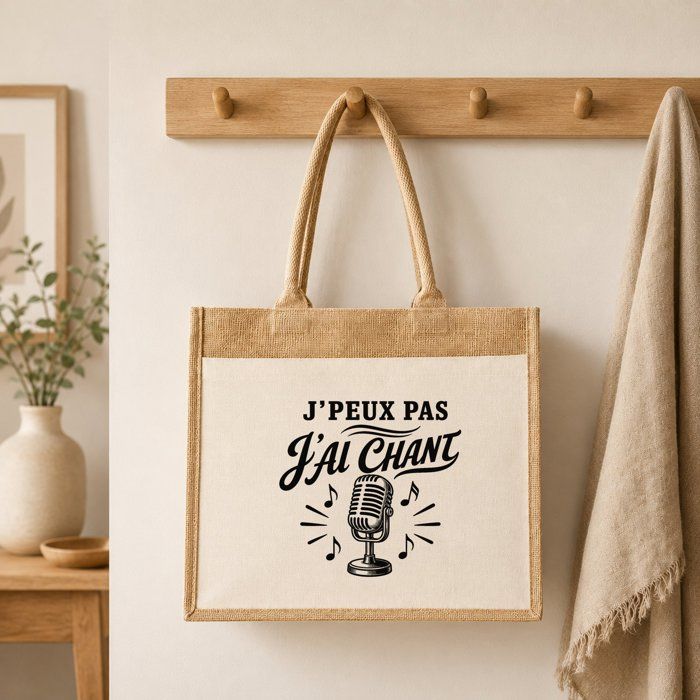 Sac cabas - PLANETEE - J'peux pas minimaliste - Toile jute & coton - 43×33×21 cm (21 L) - Illustration trait noir