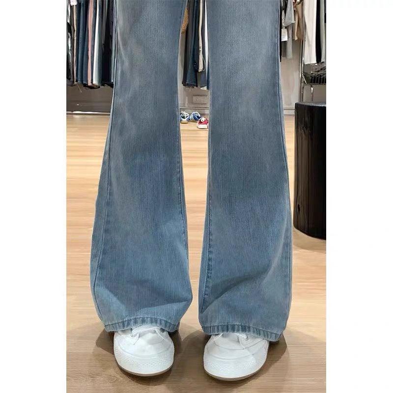 Dámské džíny s vysokým pasem a mikro rozšířenými nohavicemi v korejském stylu – léto 2025, plus size, všestranné a neobepínající.