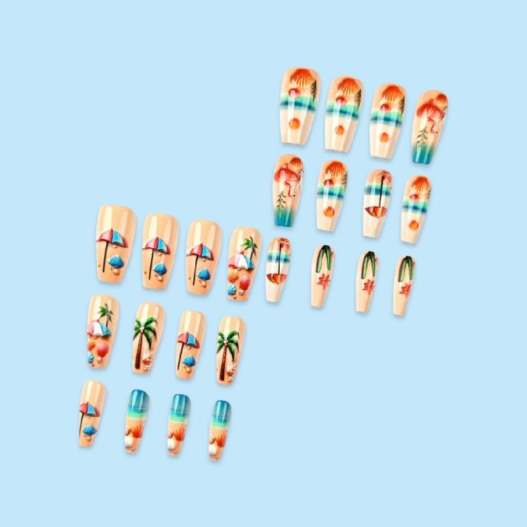 24pcs Medium Ballet 3D Beach Design Press On Nail Summer False Nail Acrylic Nail Manicure Nail Decors French Art Tips