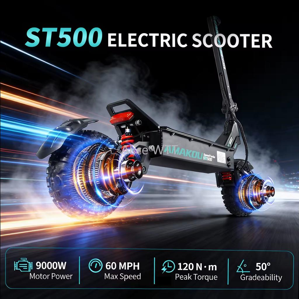 TOURSOR X7 Elektroroller 9000W Motor Faltbar 100 km/h Geschwindigkeit 70 km Reichweite 72V 40AH Akku 11-Zoll-Reifen für Erwachsene