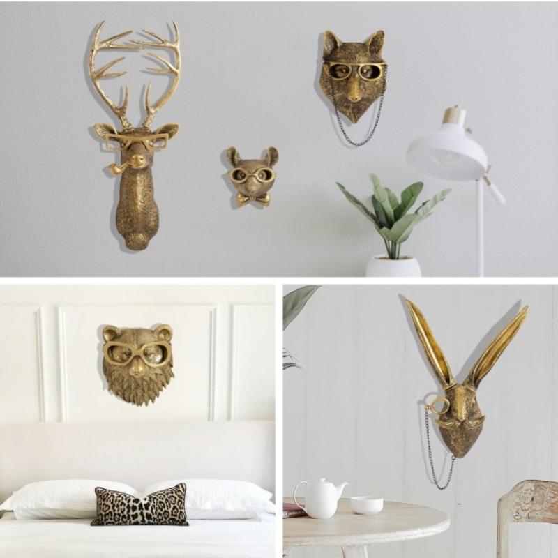 Djurhuvuden Väggdekor Resin Skulpturer Vägghängande Dekoration Imitation Vintage Väggskulptur för Vardagsrum Sovrum Kontor