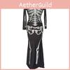Plus Halloween Midnight Horror Vampire Skeleton Costume Long Fancy Dress Outfit For Spooky Events
