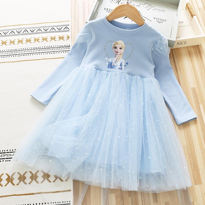 Girls Dress Autumn and Winter Baby Cotton Long Sleeve Mesh Skirt Little Girl Star Aisha Princess Dress
