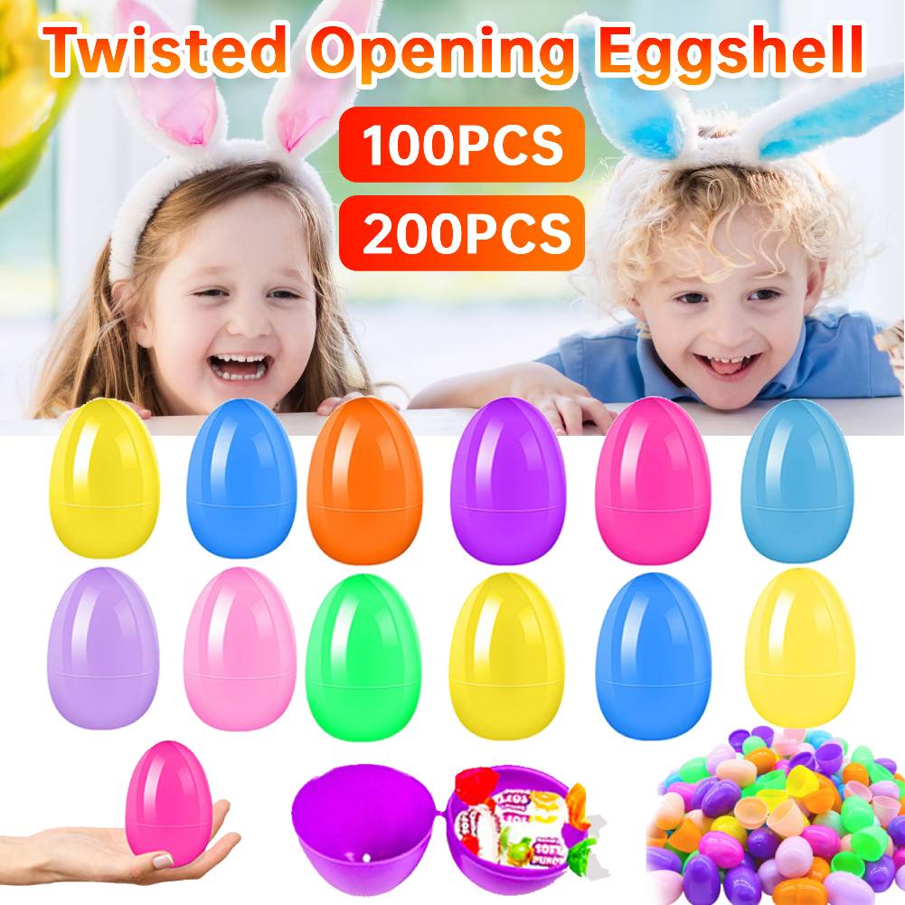 200/100pcs Easter Egg Twisted Opening Eggshell Waterproof Gift Packing Box Reusable Empty Bright Eggshell for 2025 Spring Easter