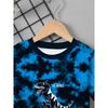 Boys outdoor casual sports round neck short-sleeved T-shirt, tie-dye dinosaur pattern printed T-shirt