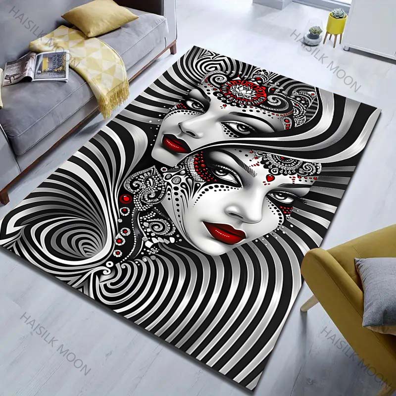 1PC Venetian Mask Print Carpet for Bedroom Living Room Bedside Sofa Floor Mat Modern Home Decor Play Area Rug Large Size