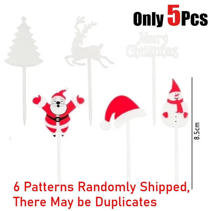 Christmas Fruit Forks Set Plastic Xmas Cupcake Toppers Elk Snowman Santa Claus Cookie Toothpick Xmas Party Cake Decorations
