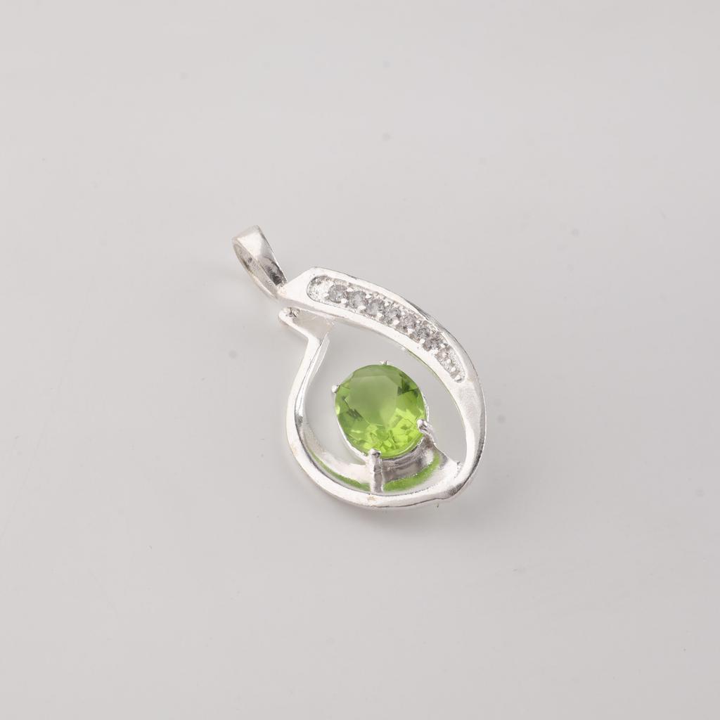 Peridot Gemstone 925 Sterling Silver Jewelry Pretty Zircon Pendant 1.4" Thanksgiving Gift For Her CZP-16-3