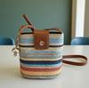 Rainbow Striped Woven Bucket Bag Women'S Summer Seaside Beach Bag Ethnic Style Shoulder Messenger Bag