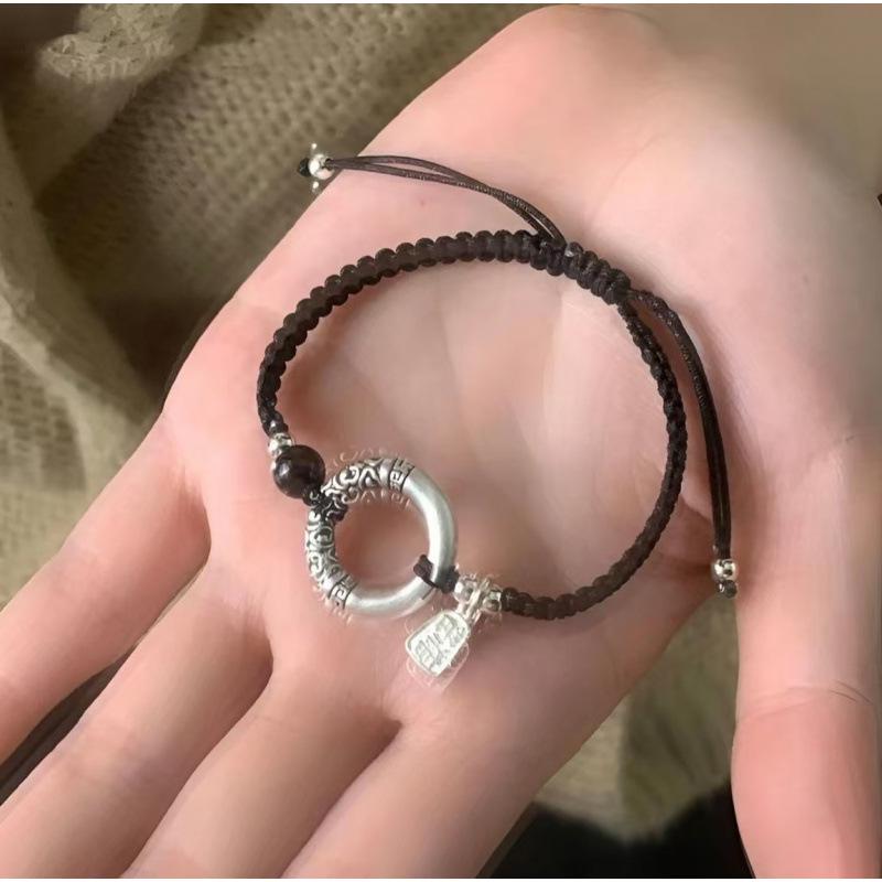 Retro Chinese-Style 999 Sterling Silver Bracelet with Ping'an Buckle and Love Beans