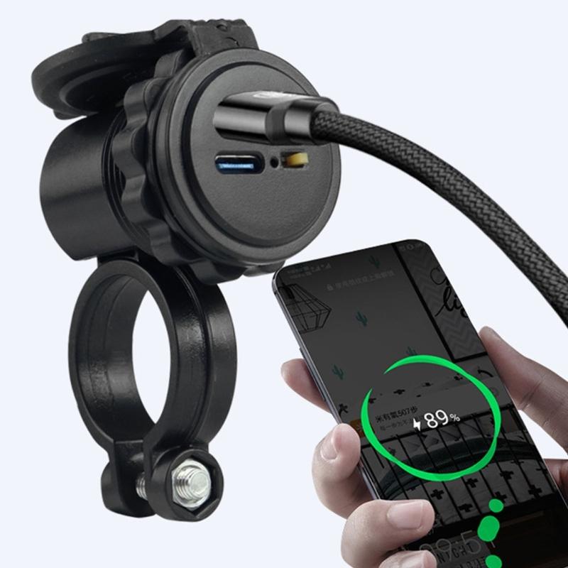 Motorcycle Charger USB Type-C PD 18W Fast Charging Power Socket Double Port Charge Adapter for Phones & Tablets