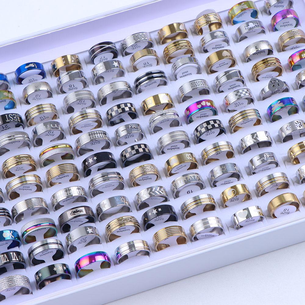 20 Stück/Los Mode Mix Stil Hohl Gestreift Punk Nieten Edelstahlringe Schmuck Für Frauen Männer Party Trendiges Geschenk Großhandel