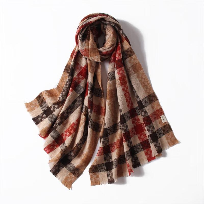G·TENNA Women's Retro Plaid Wool Scarf