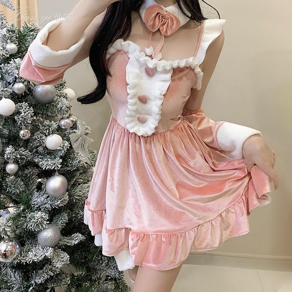 Xian Yi Christmas Dress Sexy Red Velvet Dress Plus Size Party Prom Bunny Cos New Year's Robe