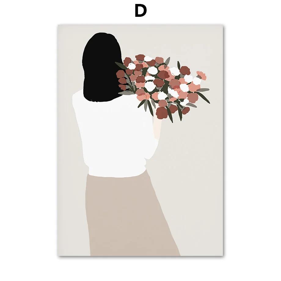 Flower Lady Bouquet Botanical Cactus Boho Posters and Prints Canvas Painting Nordic Wall Art Pictures for Living Room Decor
