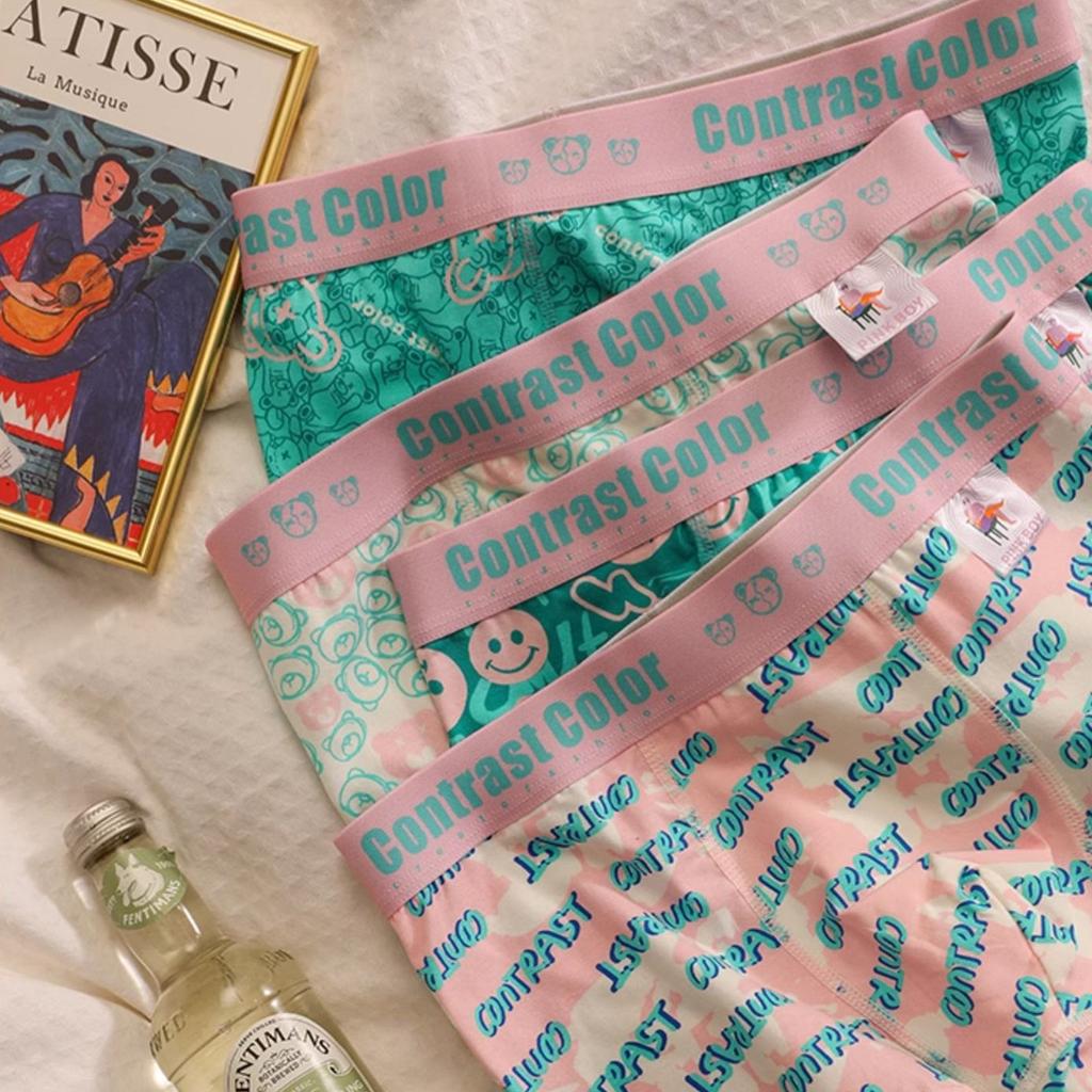 2pcs Men's Underwear Trend Printed Breathable Teenage Mid Waist Underwear Men's Four Cornered Underwear Boxer Brief