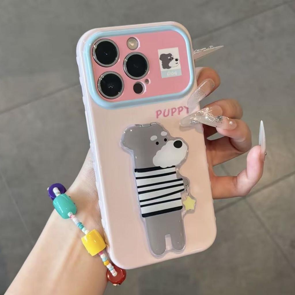 Fun puppy bracket is suitable for apple 11promax mobile phone iphone11 huawei love window soft case