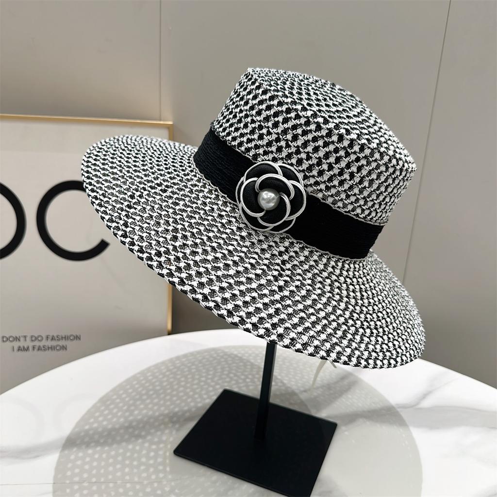 JYL TS DIY French Straw Hat Sun Protection Beach Cap Woven Straw
