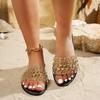 Women Slippers Solid Flat Casual Slides Women 2025 Summer New Slippers Rhinestones All-match Sandals Shoes for Women