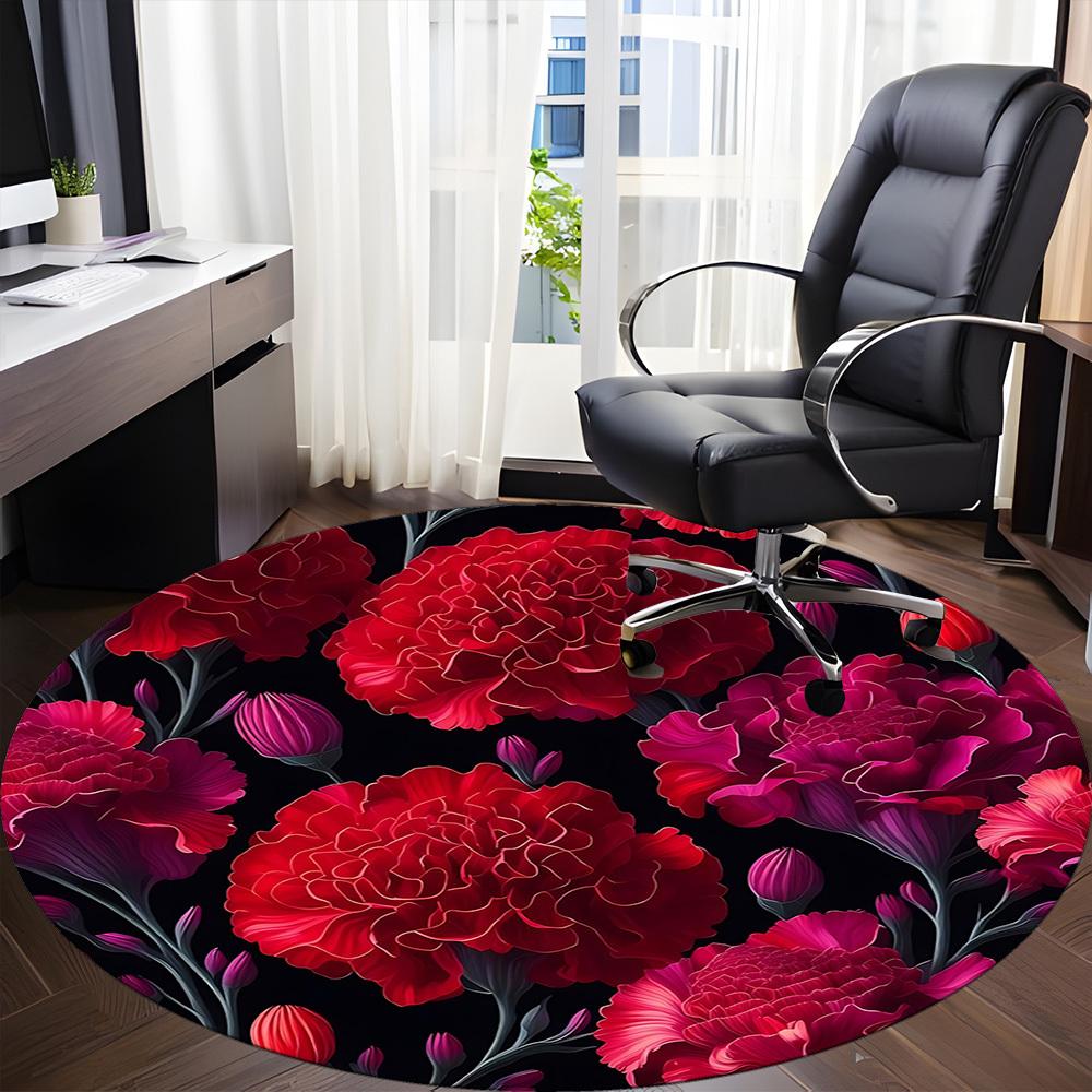 1pc Carnation Flowers Carpet, Round Non Slip Durable Large Size Office Carpet, Suitable for Office