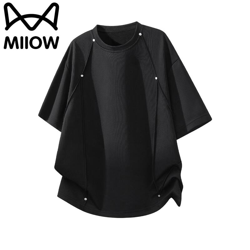 Унисекс Повседневная футболка MIIOW с круглым вырезом и коротким рукавом 4XL чёрный