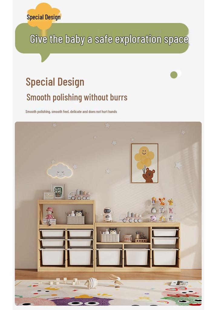 Children's Solid Wood Toy & Book Storage Shelf and Cabinet