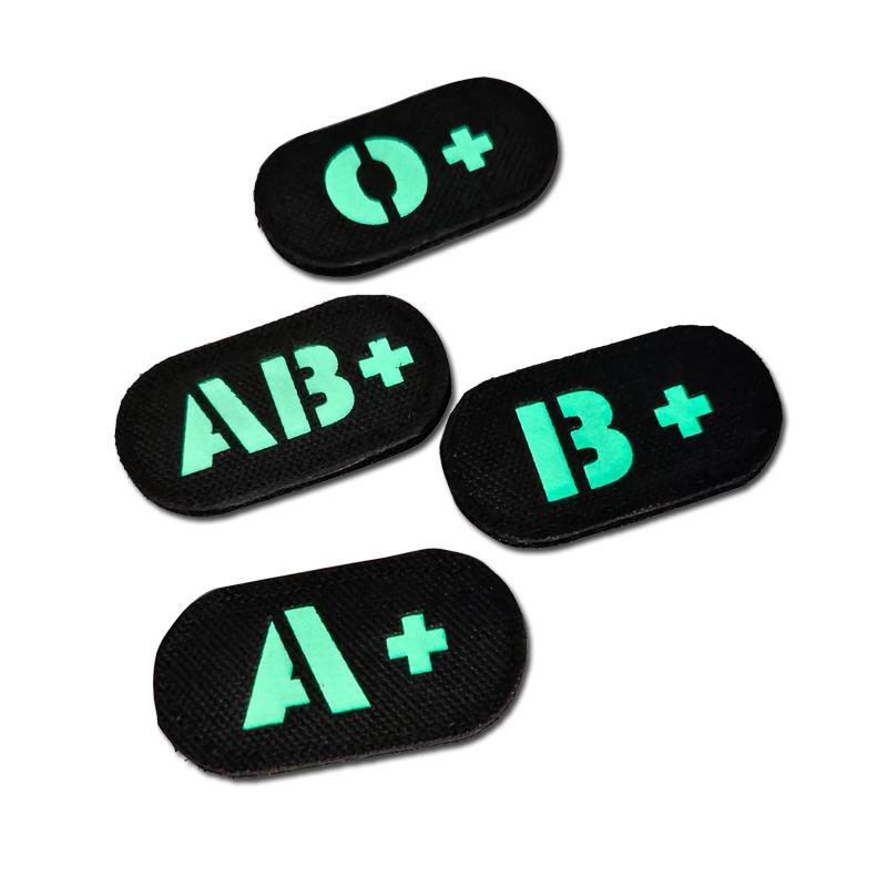 Black Luminous Blood Type Patch A+B+AB+O+First-Aid Kit Patches  Badge With Hook Loop 5*2.5cm