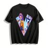 Trendiges lilahaariges Mädchen im chinesischen Stil Print T-Shirt Lässiges lockeres Anime Mode Tägliches Oberteil Reines Baumwoll-T-Shirt