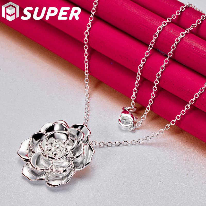 Halskette mit Blumenanhänger aus 925er Sterlingsilber, Modeschmuck