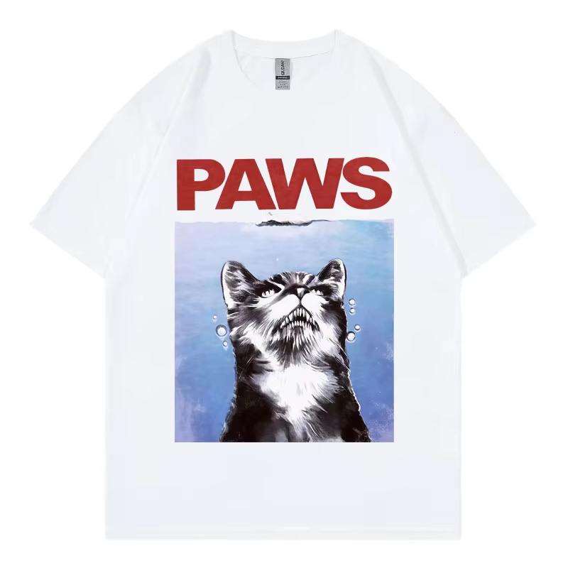 Funny Paws Jaws Cat T-Shirt Men Women Clothing Gothic Fashion Short Sleeve T-shirts Summer High Quality Cotton Oversized T Shirt
