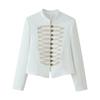 Damen einfarbige Blazerjacke mit Stehkragen und Knotendetail, Regular Fit, Langarm, 2026