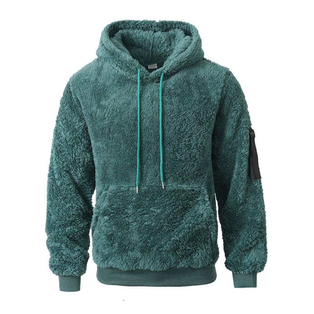 Men's Winter Pullover Fleece Hooded Coat Vintage Casual Streetwear Loose Solid Color Hoodie Leisure Fashion Plush Coat