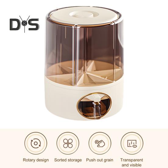 Sealed Dry Grain Bucket Dispenser Large Capacity 6 Compartments Transparent 360-Degree Rotatable Rice Dispenser Grain Bucket