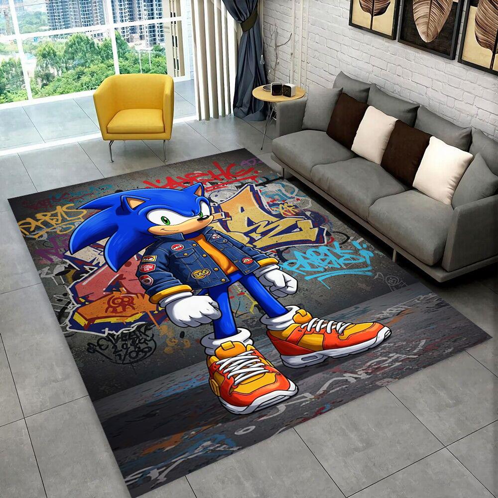 Fashion S-Sonic Cartoon Game Carpet Rug for Playroom Bedroom Living Room Sofa Home Decor,kids Play Area Rug Non-slip Floor Mat