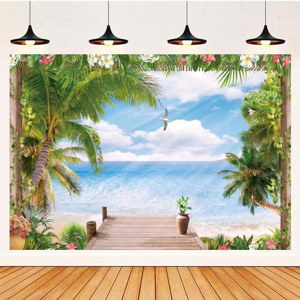 Summer Hawaii Party Supplies Background Banner Decoration Aloha Coconut Tree Surfboard Baby Shower Backdrop Photography Props