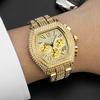Gold Watch For Men Hip Hop Bling Bling Tonneau Quartz Watches For Large Man Waterproof Millerable Hand Clock Gift