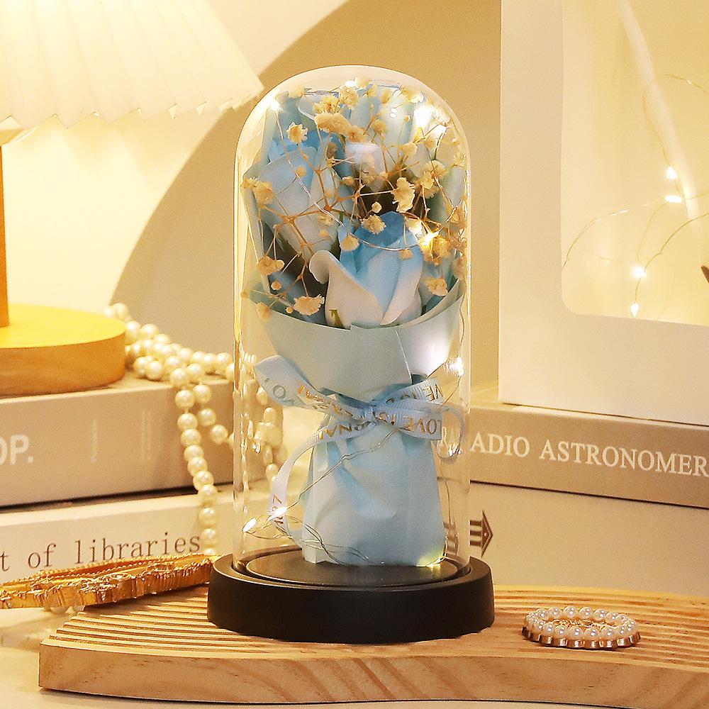 Valentine's Day Gift Eternal Flower Glass Cover Soap Rose Premium Ornament Qixi Festival Creative Gift