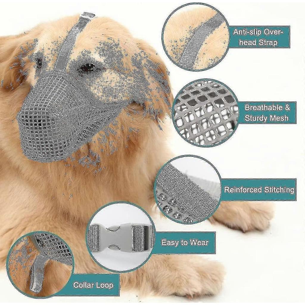 Dog Muzzle With Adjustable Straps, Soft Mesh Covered Muzzles For Small Medium Large Dogs S05