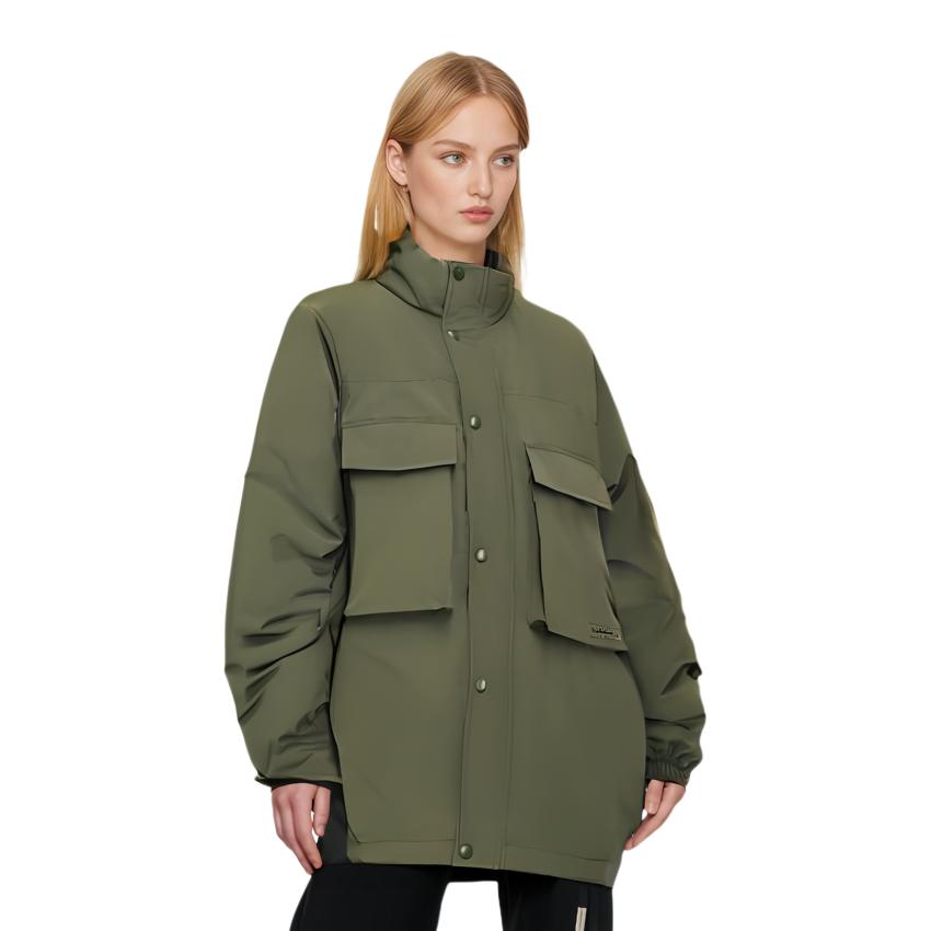 Anta Solid Color Zip Stand Collar Jacket Women jackets Dark-Green 952448803-2