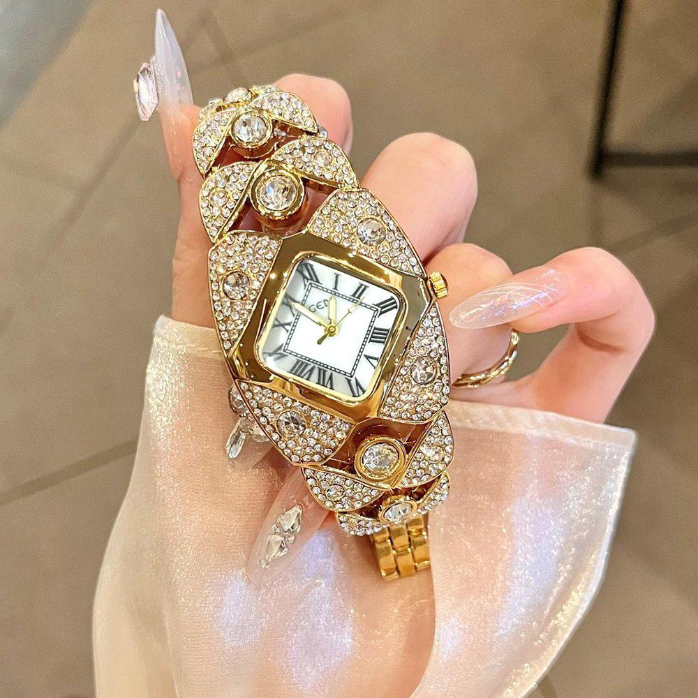 GEDI Watch Luxury Square Roman Dial Ladies Watches Fashion Shiny Diamond Bracelet Elegant Quartz Female Gold Watch Gifts